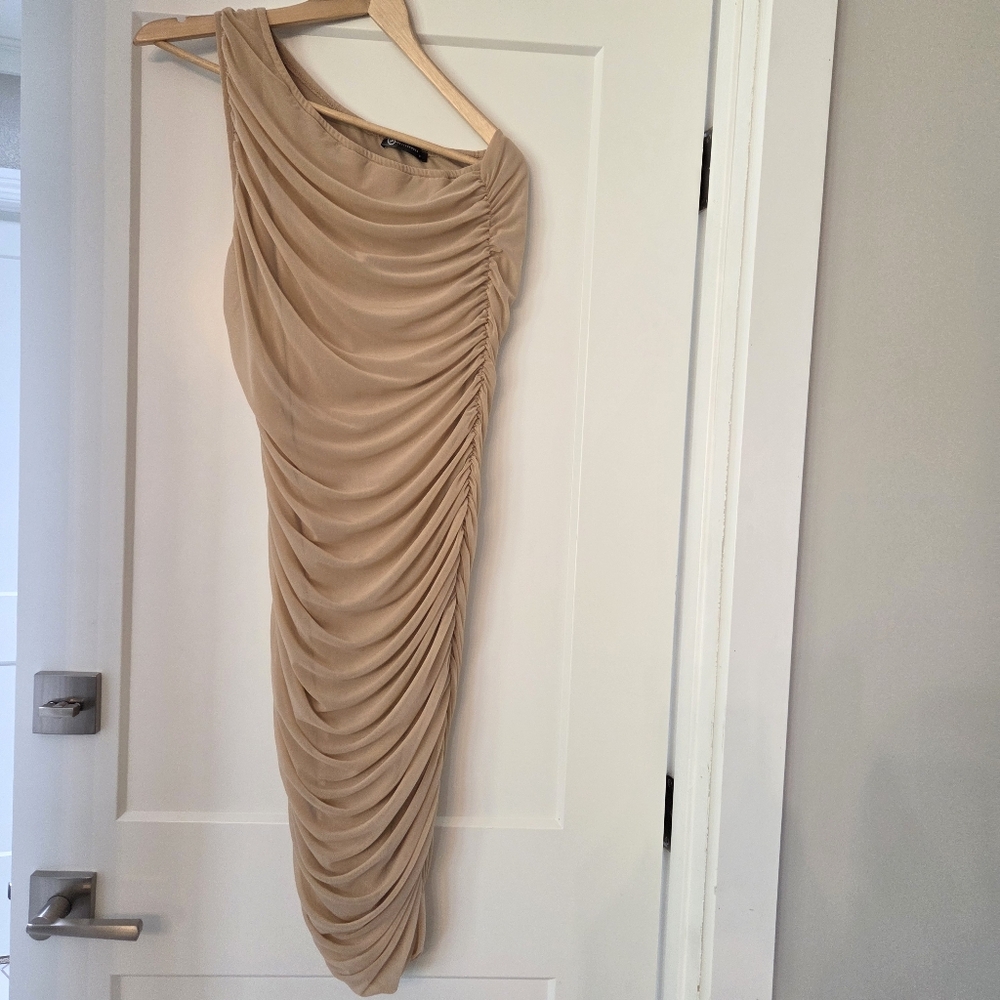 PrettyGarden Nude One Shoulder Ruched Bodycon Snatched Silhouette Evening  Dress